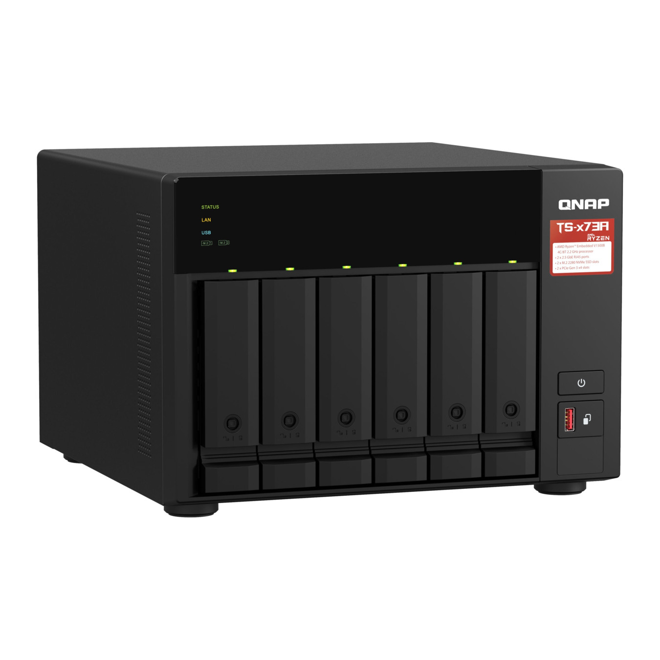 QNAP TS-673A-SW5T NAS Server - 6-Bay, AMD Ryzen V1500B 2.2GHz, 8GB DDR4, Black — Buy in Cyprus with Fast Delivery