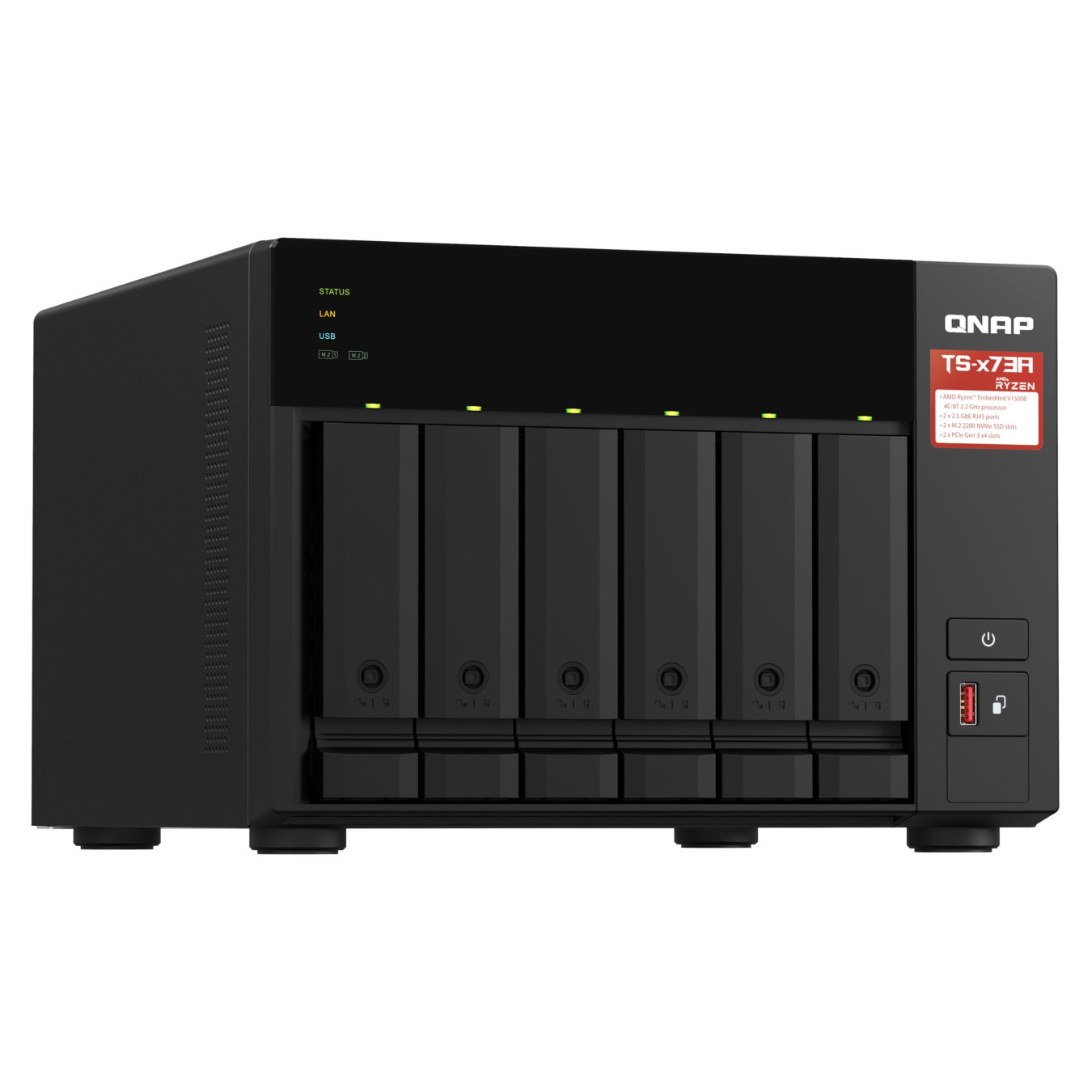 QNAP TS-673A-SW5T NAS Server - 6-Bay, AMD Ryzen V1500B 2.2GHz, 8GB DDR4, Black — Buy in Cyprus with Fast Delivery