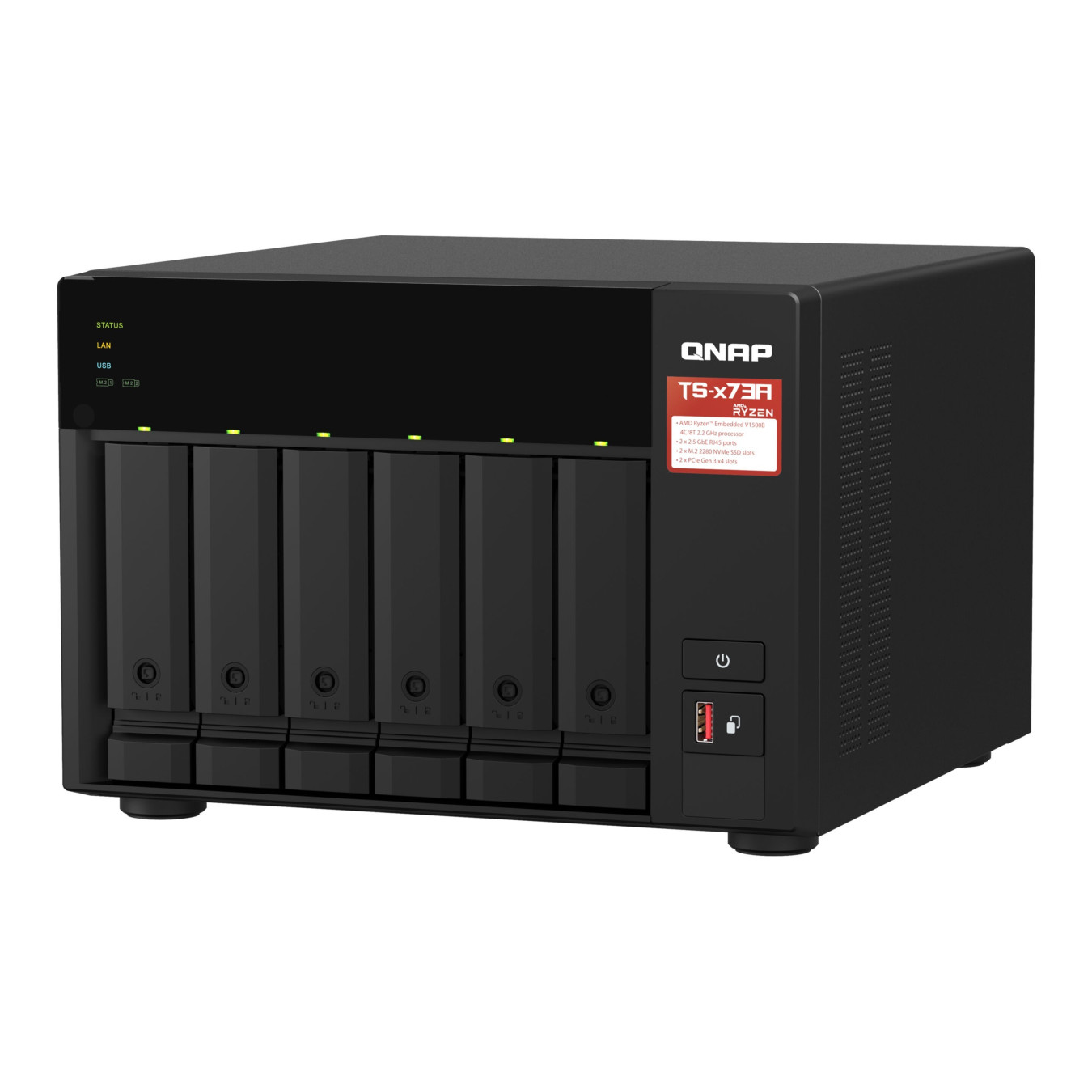 QNAP TS-673A-SW5T NAS Server - 6-Bay, AMD Ryzen V1500B 2.2GHz, 8GB DDR4, Black — Buy in Cyprus with Fast Delivery