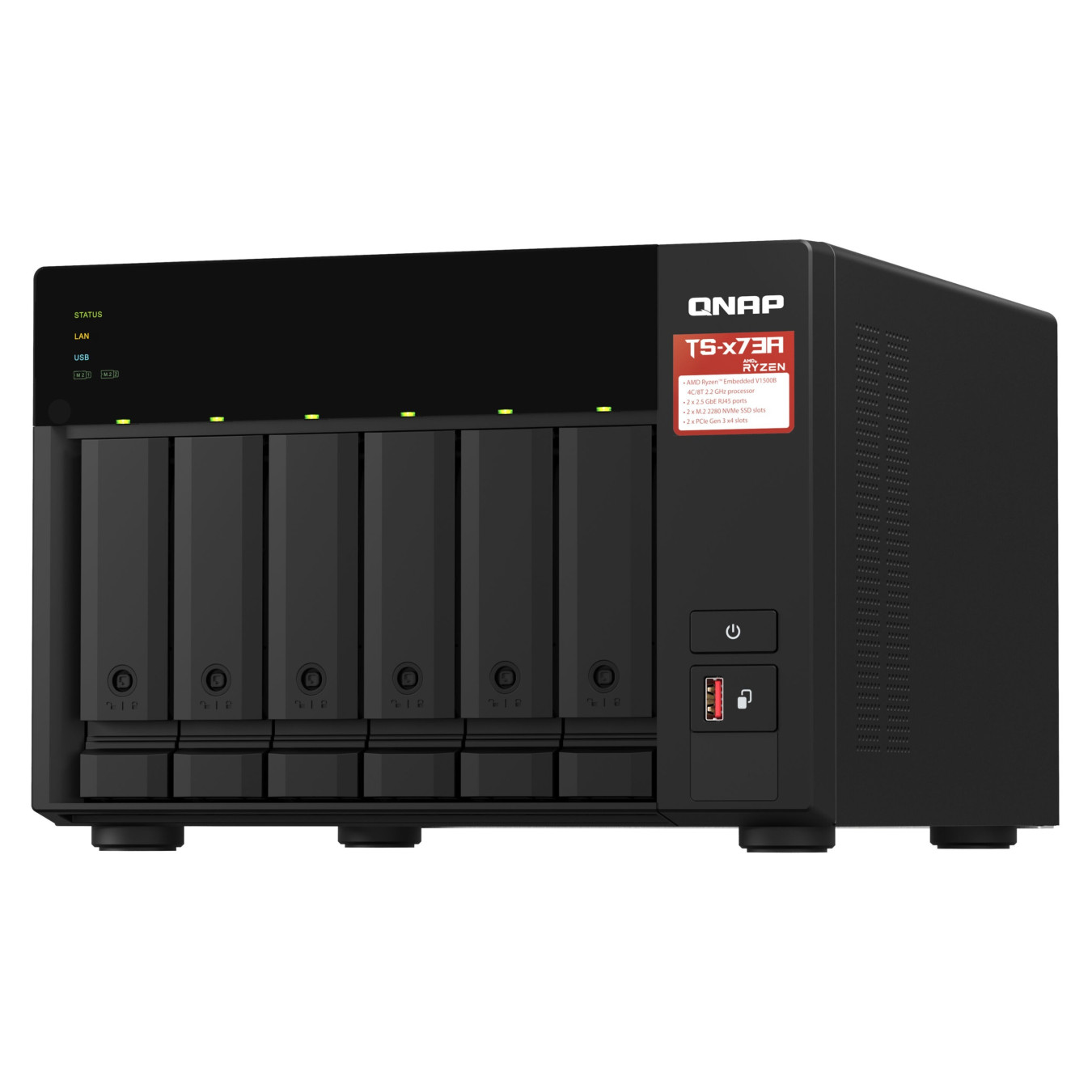 QNAP TS-673A-SW5T NAS Server - 6-Bay, AMD Ryzen V1500B 2.2GHz, 8GB DDR4, Black — Buy in Cyprus with Fast Delivery