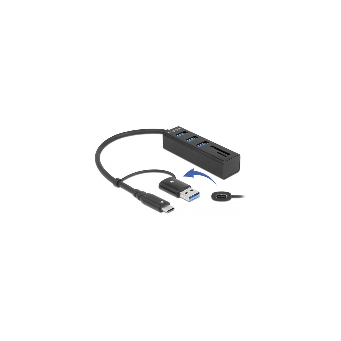 USB Hub - 3 port USB 3.2 Gen 1 Hub + SD and Micro SD card reader with USB Type-C or USB Type-A port