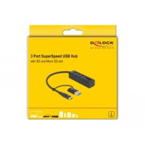USB Hub - 3 port USB 3.2 Gen 1 Hub + SD and Micro SD card reader with USB Type-C or USB Type-A port