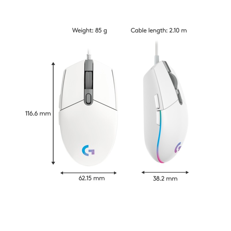 Buy Logitech G203 Gaming Mouse - 910-005797 - Wired USB-A, White, 8000 DPI, RGB,... in Cyprus, Nicosia, Limassol, Larnaka, Pafos