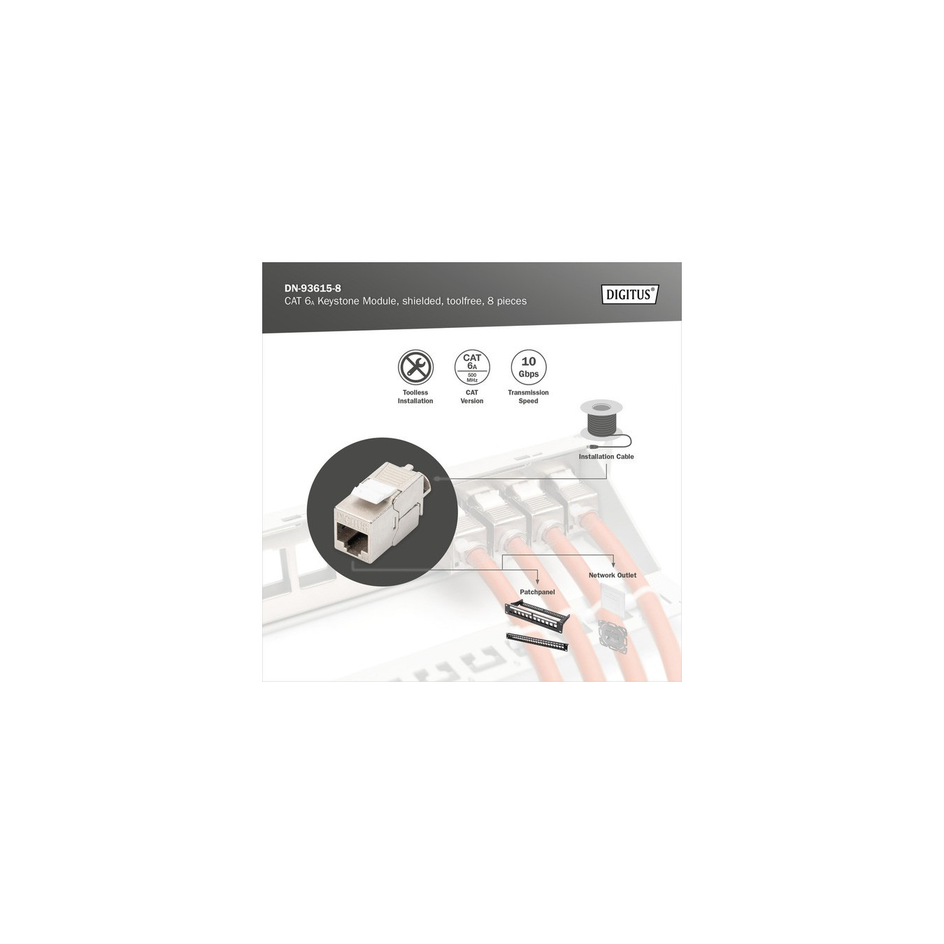CAT 6A Keystone module shielded tool-free 8 pieces - keystone module — Buy in Cyprus with Fast Delivery