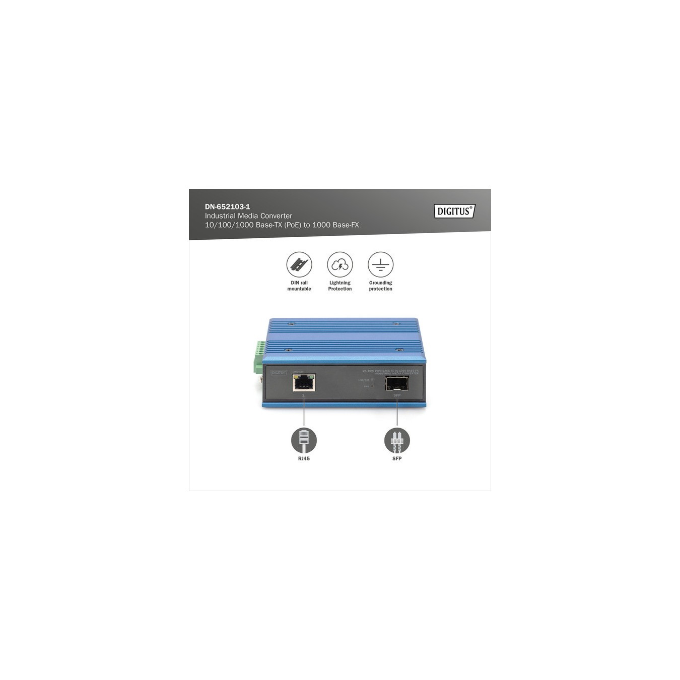 10 100 1000 Base-TX to 1000 Base-FX Industrial Media Converter - 10 100 1000 Base-TX to 1000 Base-FX