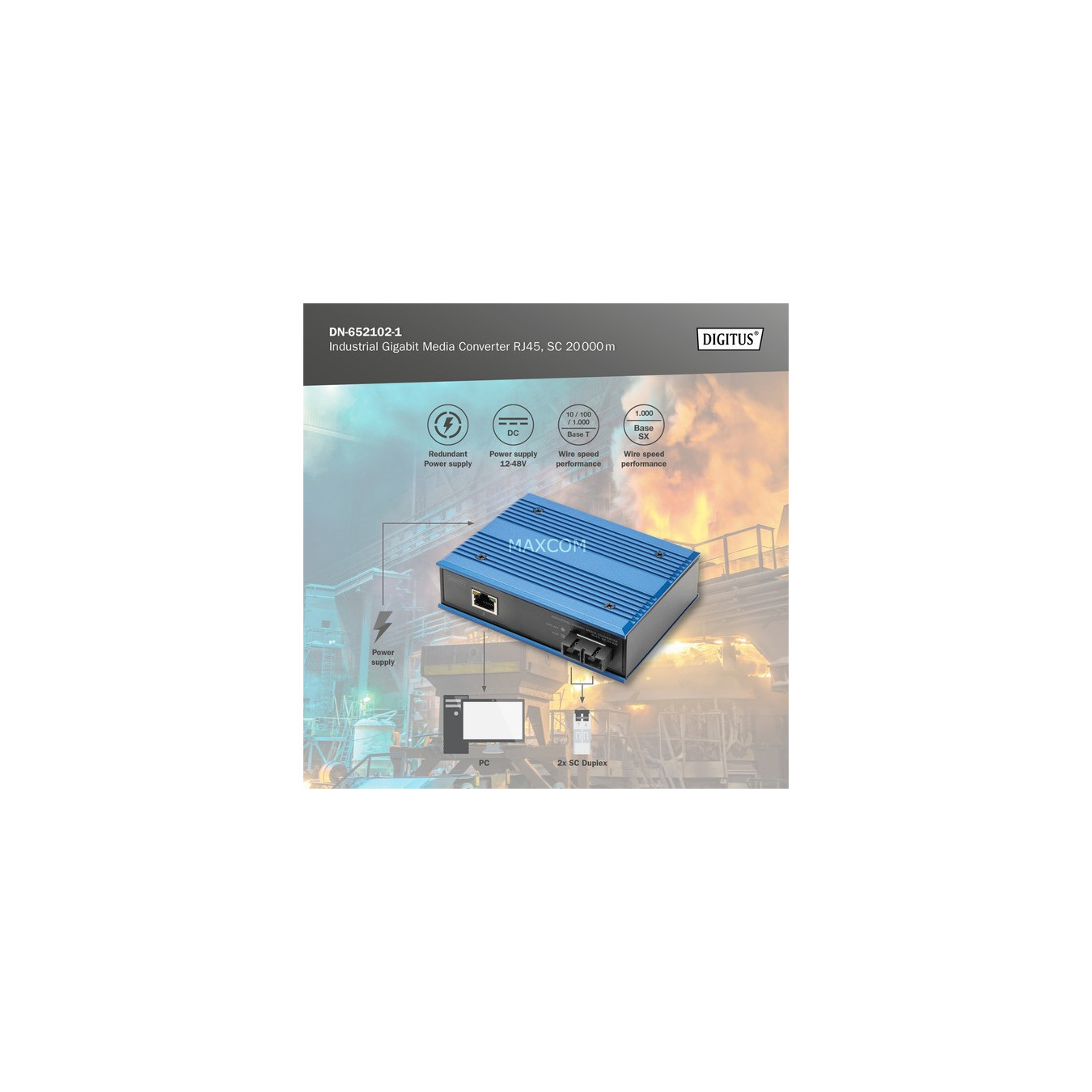 Industrial Gigabit media converter RJ45, SC 20 km — Buy in Cyprus with Fast Delivery
