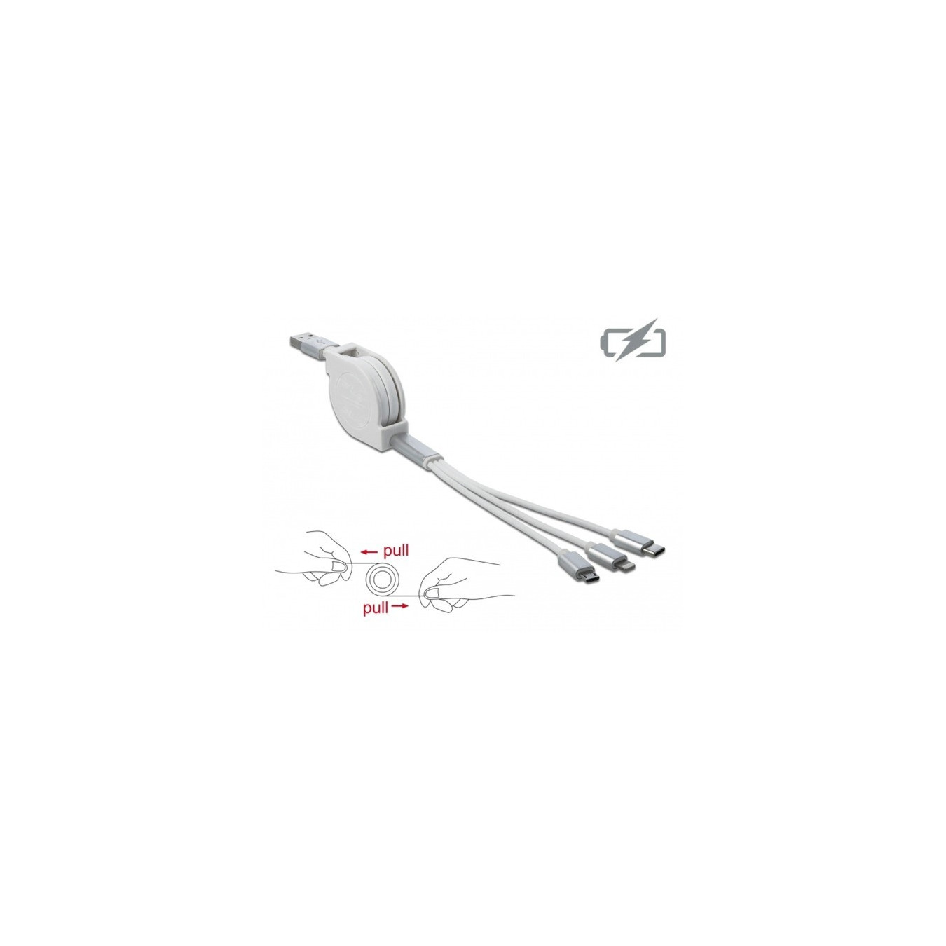 USB Aufrollladekabel, USB-A to Micro-USB + USB-C + Lightning — Buy in Cyprus with Fast Delivery