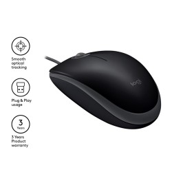 Logitech M110 Silent Mouse - 910-005508 - Black, Wired USB-A, Ambidextrous, 1000 DPI (Boxed)