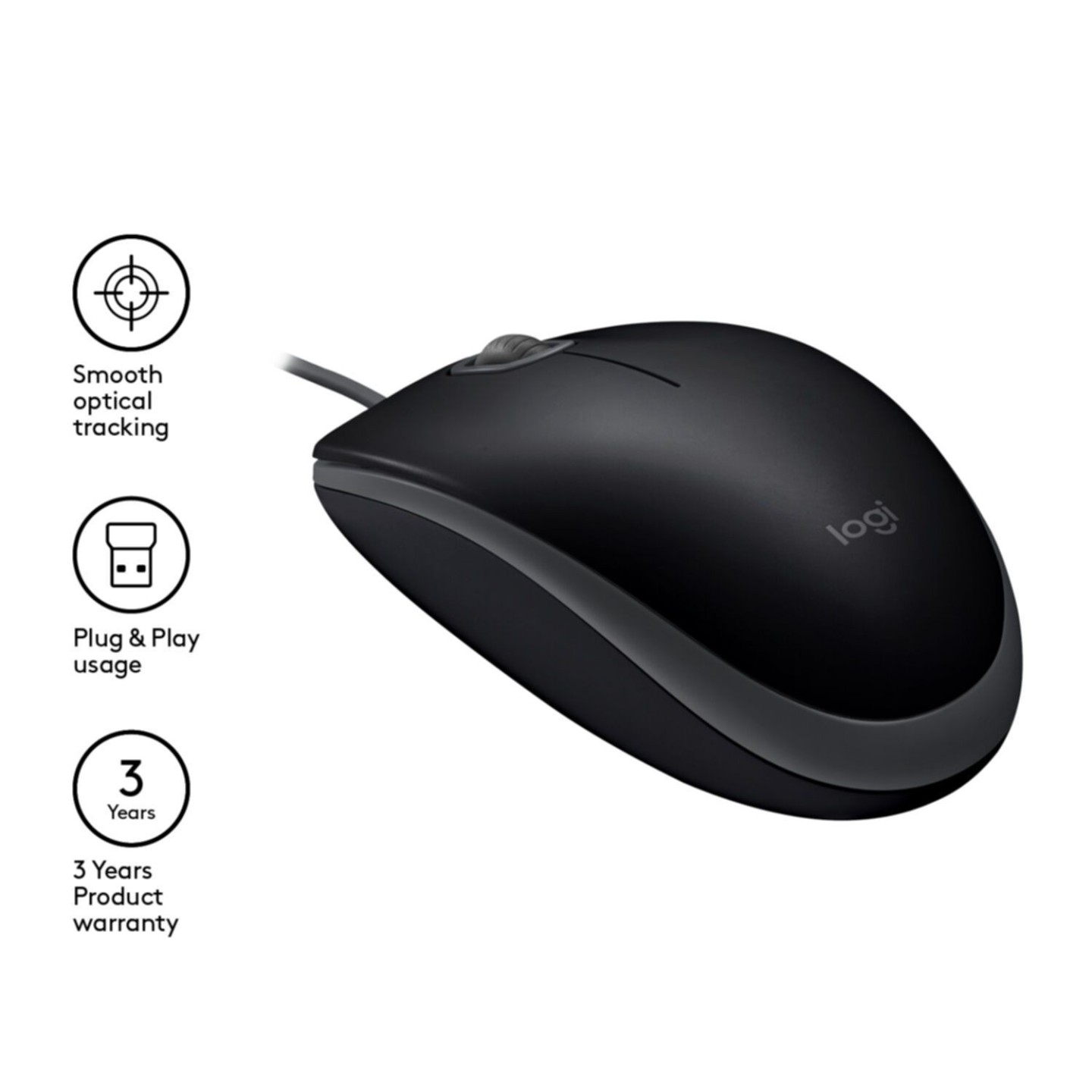 Logitech M110 Silent Mouse - 910-005508 - Black, Wired USB-A, Ambidextrous, 1000 DPI (Boxed)