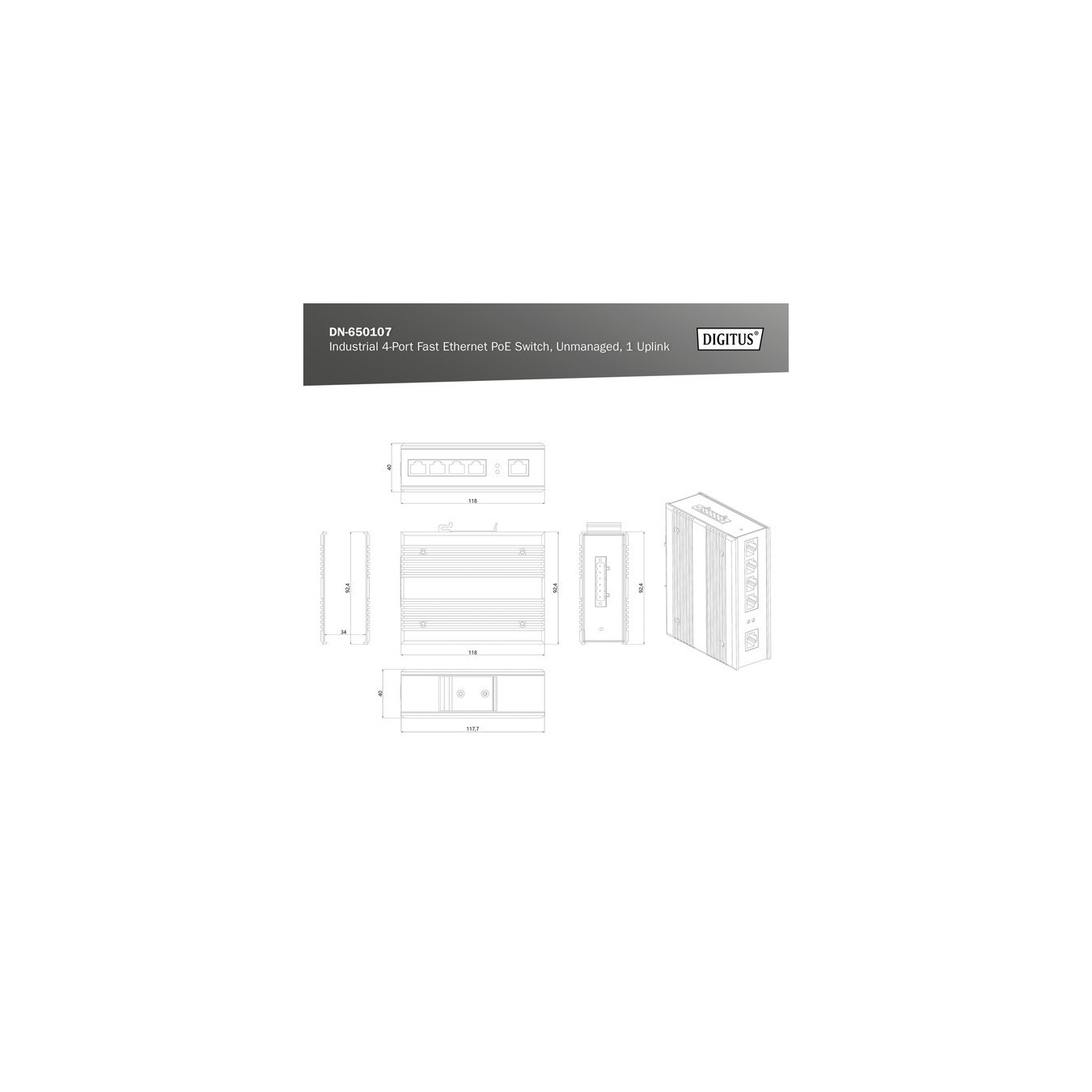 4 Port Fast Ethernet PoE ndustrial Unmanaged,, Switch — Buy in Cyprus with Fast Delivery