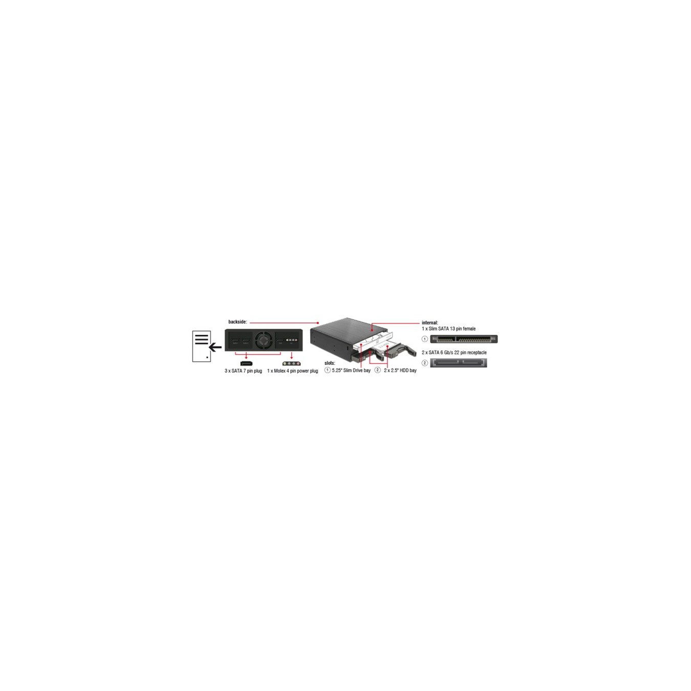 5.25' removable frame for 1 x 5.25' slim drive + 2 x 2.5' SATA HDD SSD, installation frame — Buy in Cyprus with Fast Delivery