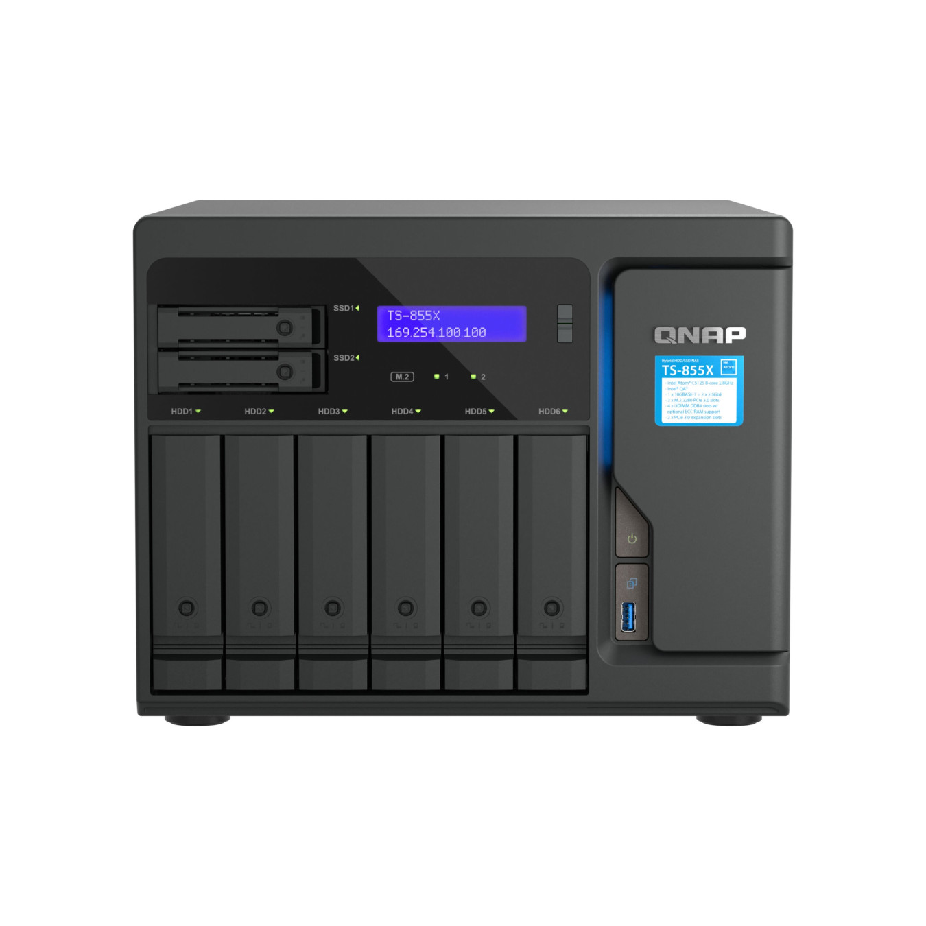 NAS Server QNAP TS-855X-8G - 8-Bay Black, Intel Atom C5125 2.8GHz, 8GB DDR4 ECC, 2x M.2, 10GbE-ready