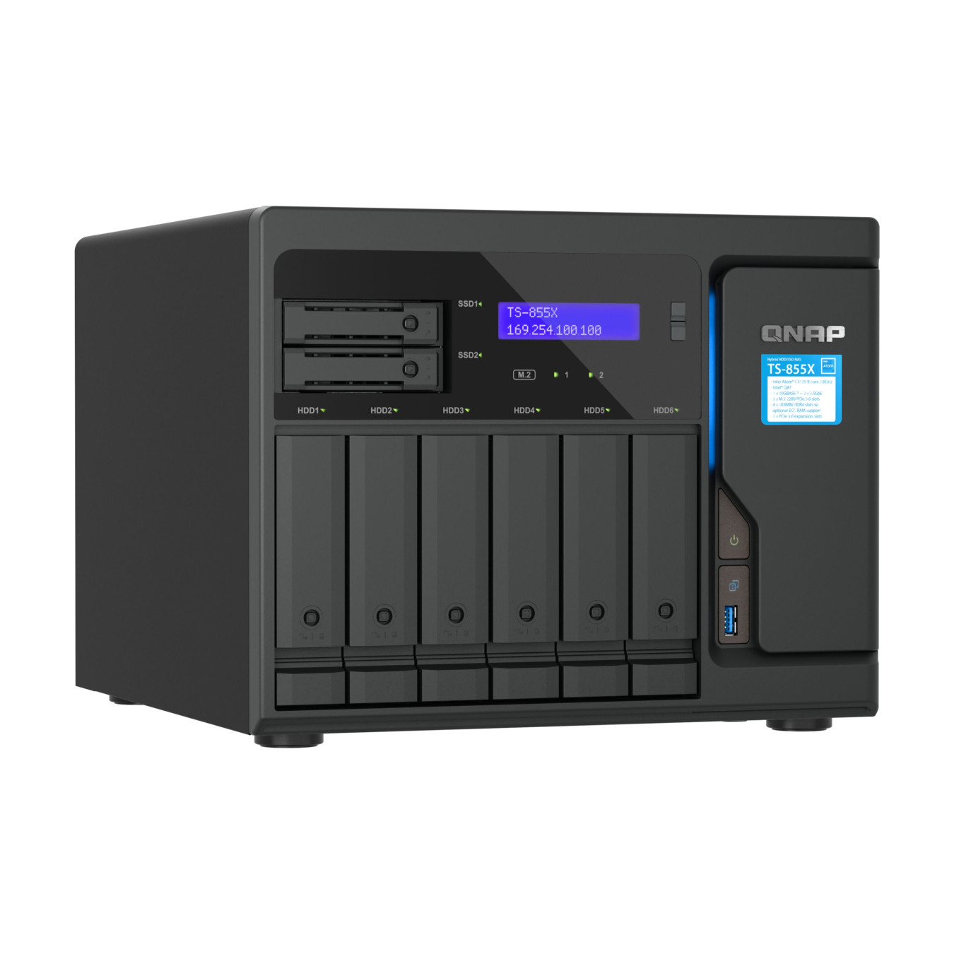 NAS Server QNAP TS-855X-8G - 8-Bay Black, Intel Atom C5125 2.8GHz, 8GB DDR4 ECC, 2x M.2, 10GbE-ready