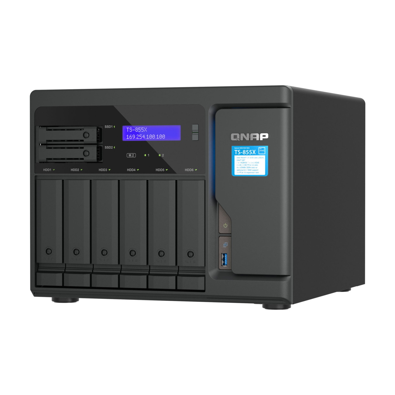 NAS Server QNAP TS-855X-8G - 8-Bay Black, Intel Atom C5125 2.8GHz, 8GB DDR4 ECC, 2x M.2, 10GbE-ready