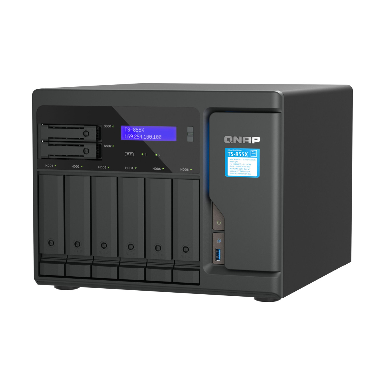 NAS Server QNAP TS-855X-8G - 8-Bay Black, Intel Atom C5125 2.8GHz, 8GB DDR4 ECC, 2x M.2, 10GbE-ready