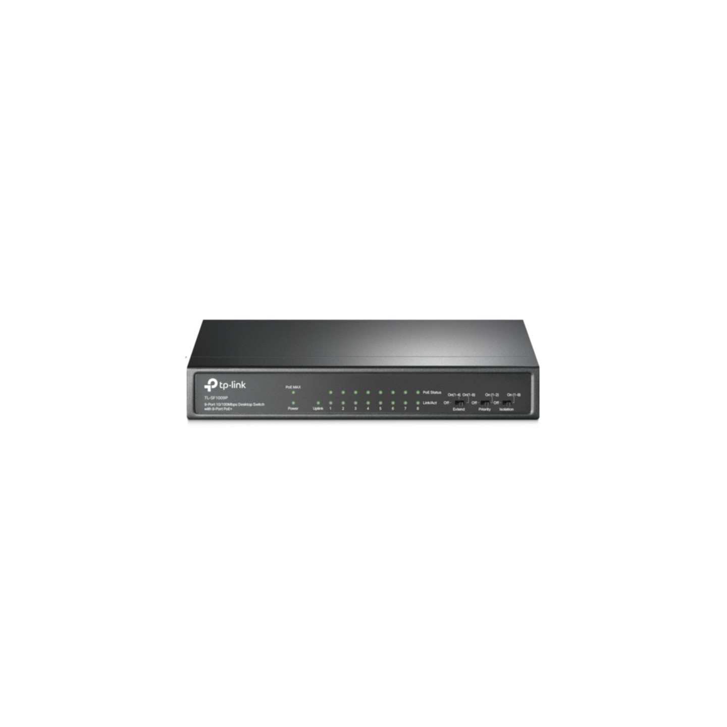 TP-Link TL-SF1009P - 9-Port Fast Ethernet Unmanaged Switch, 8x PoE+ Ports, 65W Budget, Black