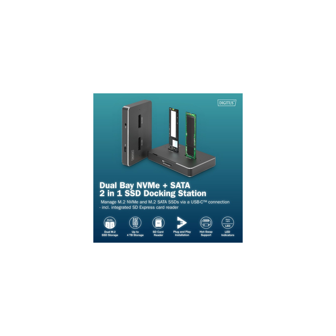 Dual M.2 NVM SSD Docking Station, Dockingstation — Buy in Cyprus with Fast Delivery