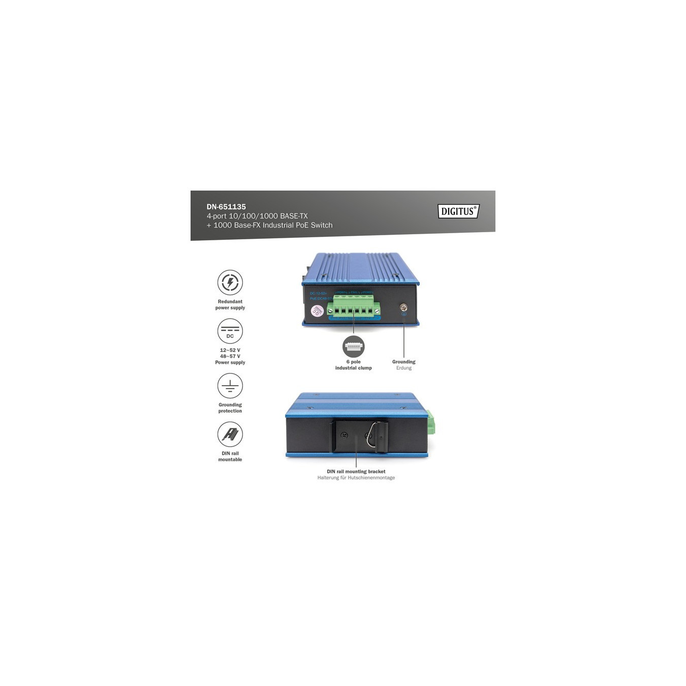 4P Gigabit PoE Switch Ind. Unmanaged 1xSFP — Buy in Cyprus with Fast Delivery