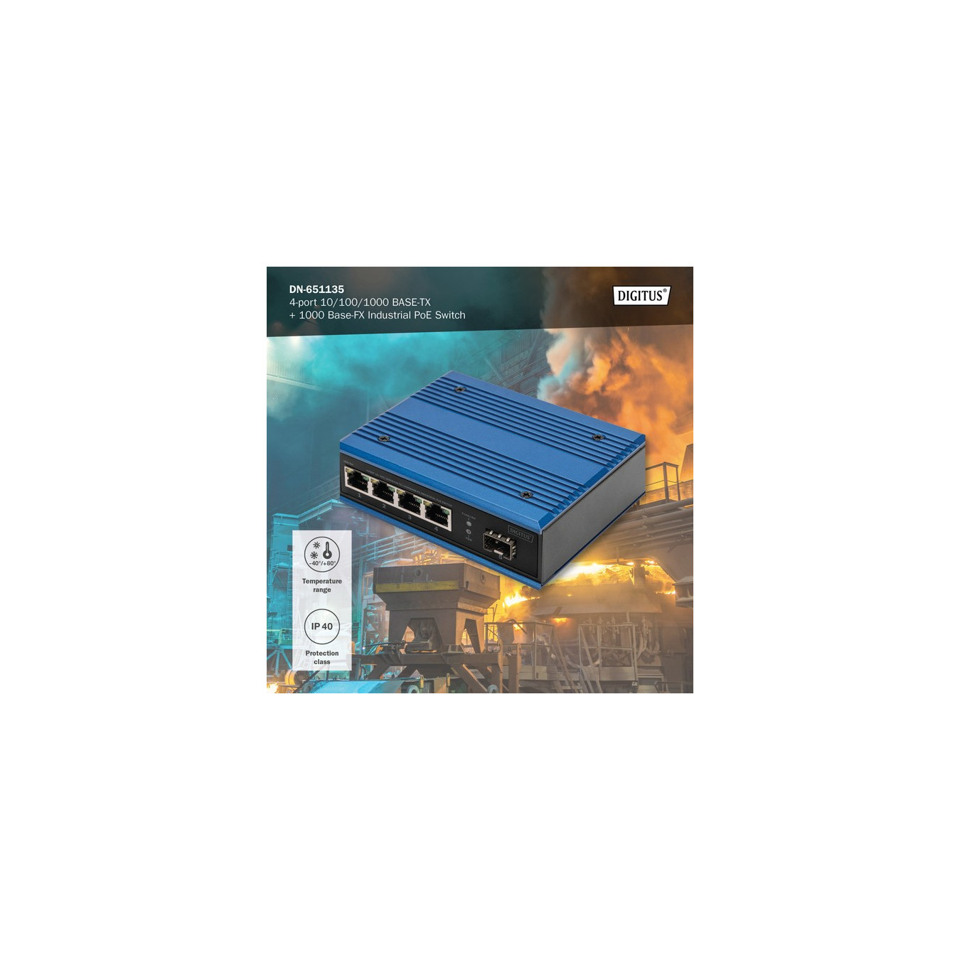 4P Gigabit PoE Switch Ind. Unmanaged 1xSFP — Buy in Cyprus with Fast Delivery