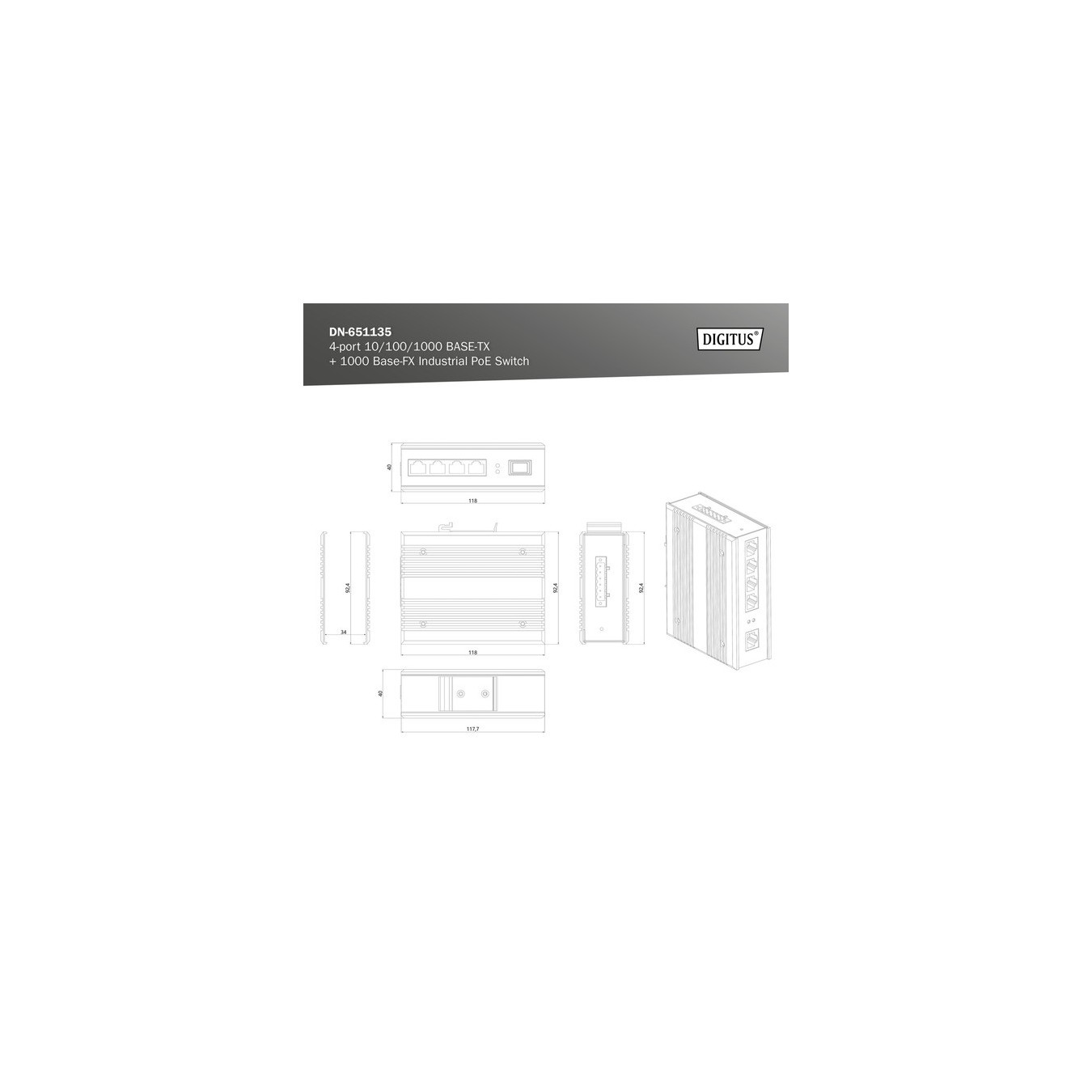 4P Gigabit PoE Switch Ind. Unmanaged 1xSFP — Buy in Cyprus with Fast Delivery