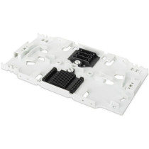 Fiber optic splice cassette for 12 fibers including splice holder for crimp and shrink splice protection, splice box