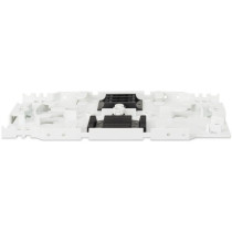 Fiber optic splice cassette for 12 fibers including splice holder for crimp and shrink splice protection, splice box