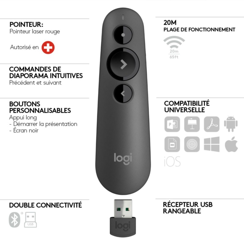 Buy Logitech Wireless Laser Presenter R500s - 910-005843 - Graphite, 20 m Range,... in Cyprus, Nicosia, Limassol, Larnaka, Pafos