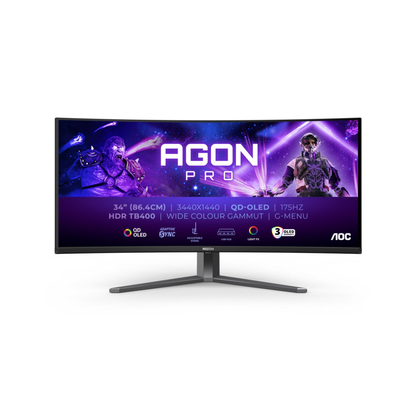 AOC AGON PRO AG346UCD - 34" QD-OLED Curved UWQHD Monitor, 3440x1440, 175Hz, 0.03ms, HDR TB400, AdaptiveSync