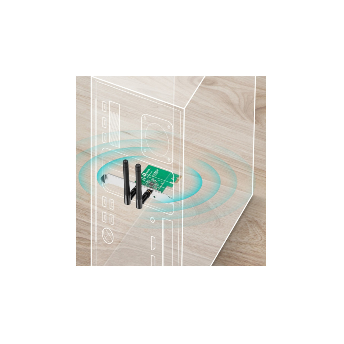 TP-Link Wireless PCI-E Adapter - TL-WN881ND - 300Mbps 2.4GHz, External RP-SMA Antenna, Green