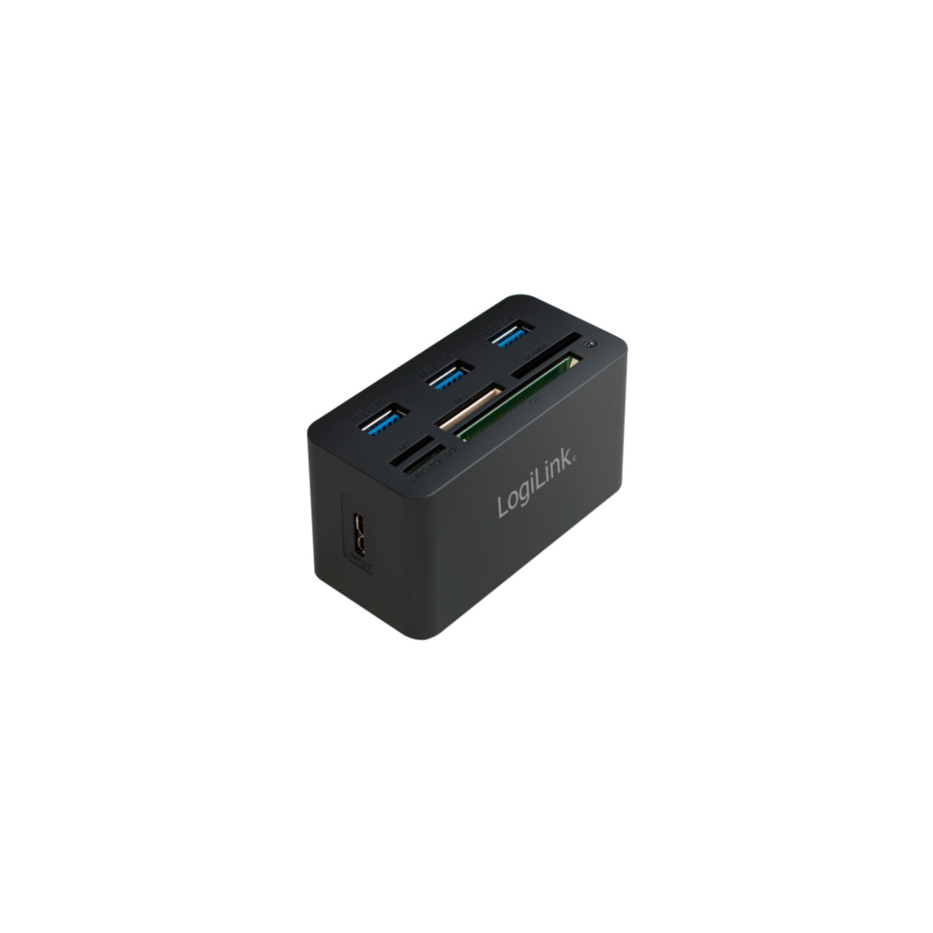 LogiLink USB 3.0 Hub with All-in-One Card Reader - CR0042 - 4x USB-A (3x USB 3.0), microSD/CF/MS support, Black