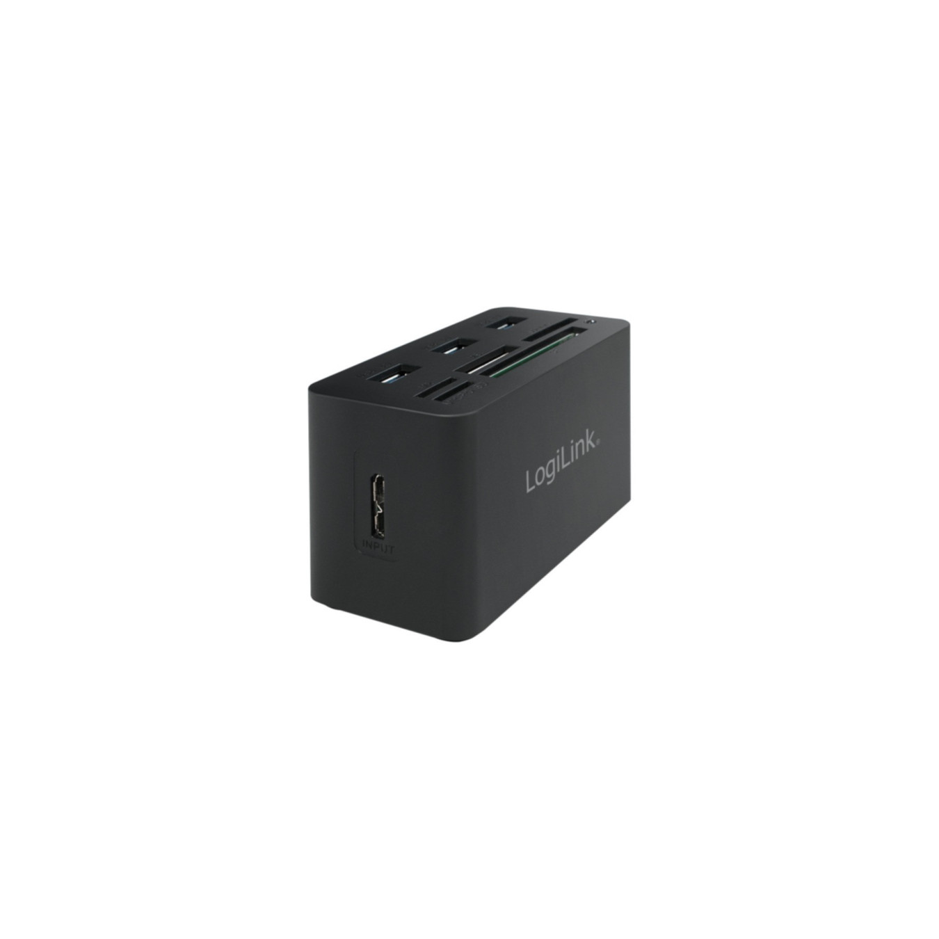 LogiLink USB 3.0 Hub with All-in-One Card Reader - CR0042 - 4x USB-A (3x USB 3.0), microSD/CF/MS support, Black