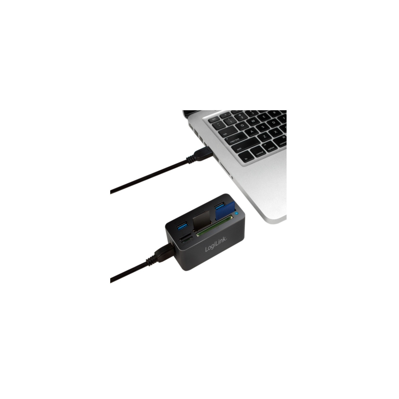 LogiLink USB 3.0 Hub with All-in-One Card Reader - CR0042 - 4x USB-A (3x USB 3.0), microSD/CF/MS support, Black