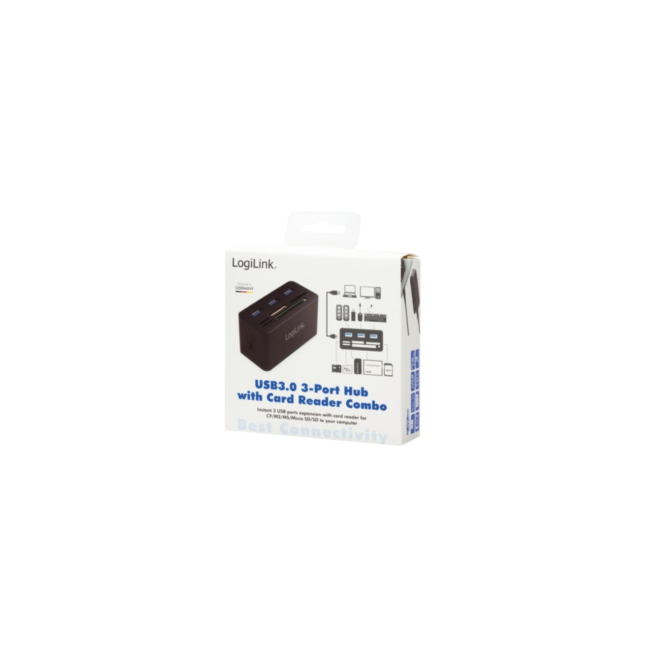 LogiLink USB 3.0 Hub with All-in-One Card Reader - CR0042 - 4x USB-A (3x USB 3.0), microSD/CF/MS support, Black