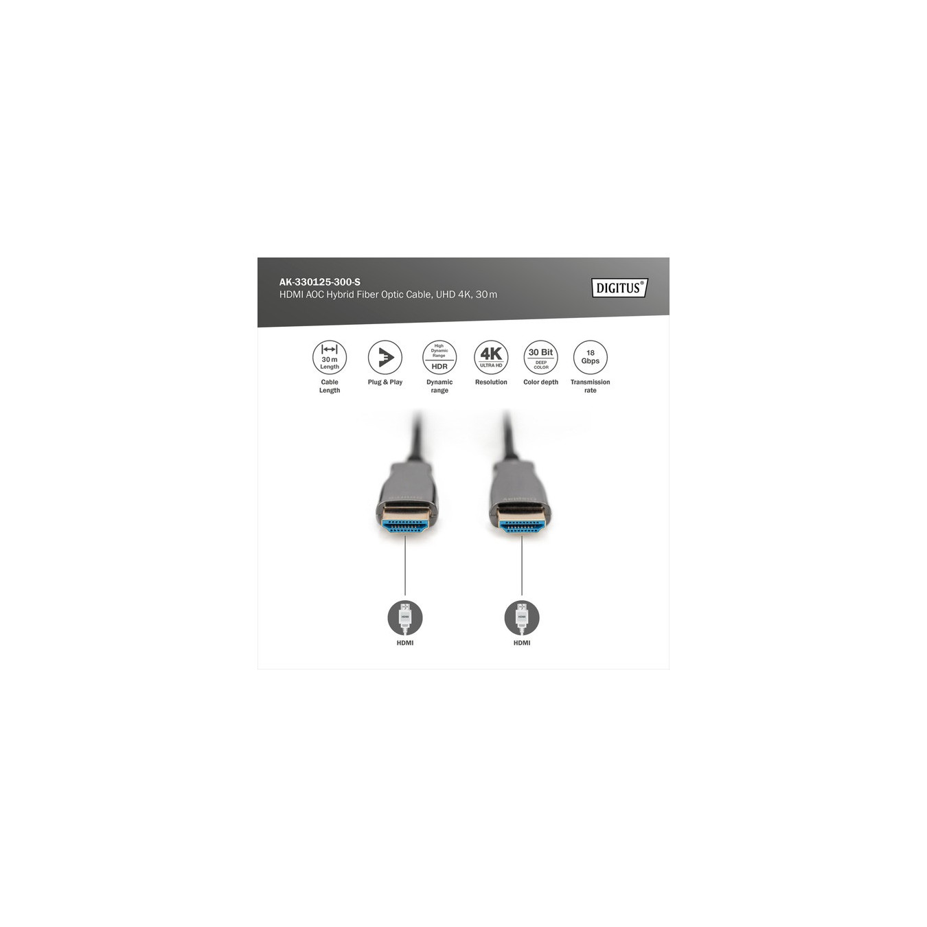 HDMI AOC hybrid fiber optic cable, UHD 4K — Buy in Cyprus with Fast Delivery