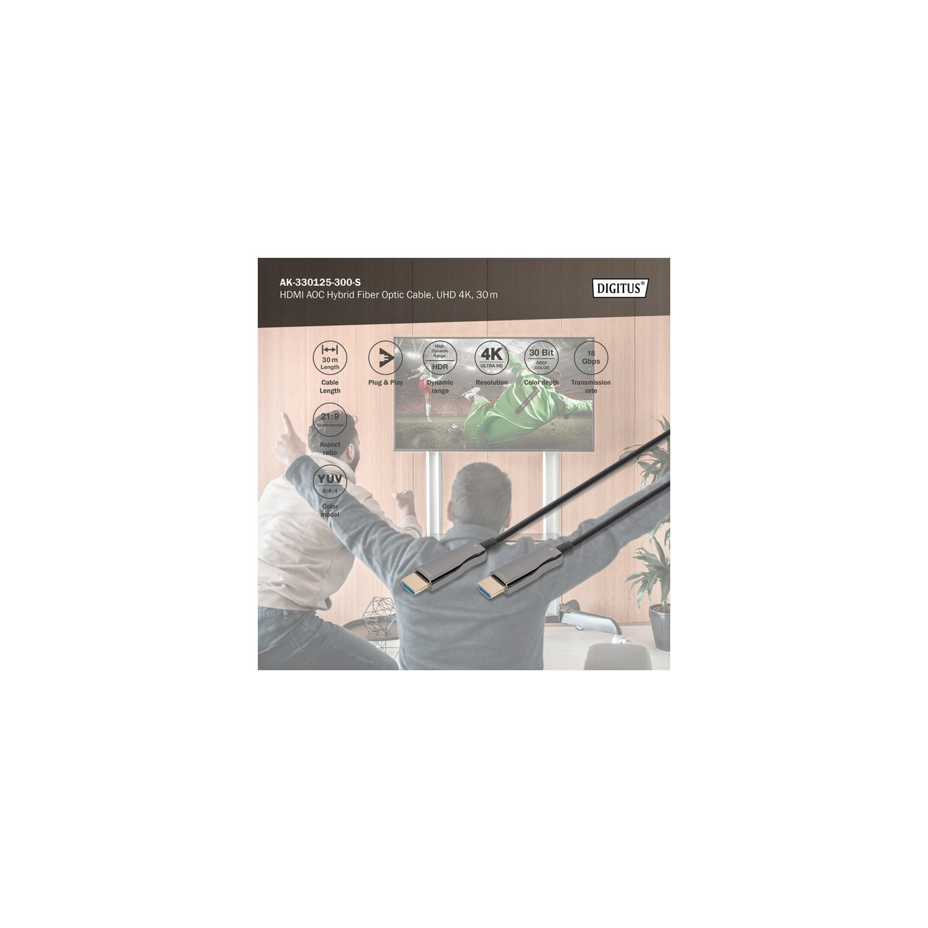 HDMI AOC hybrid fiber optic cable, UHD 4K — Buy in Cyprus with Fast Delivery