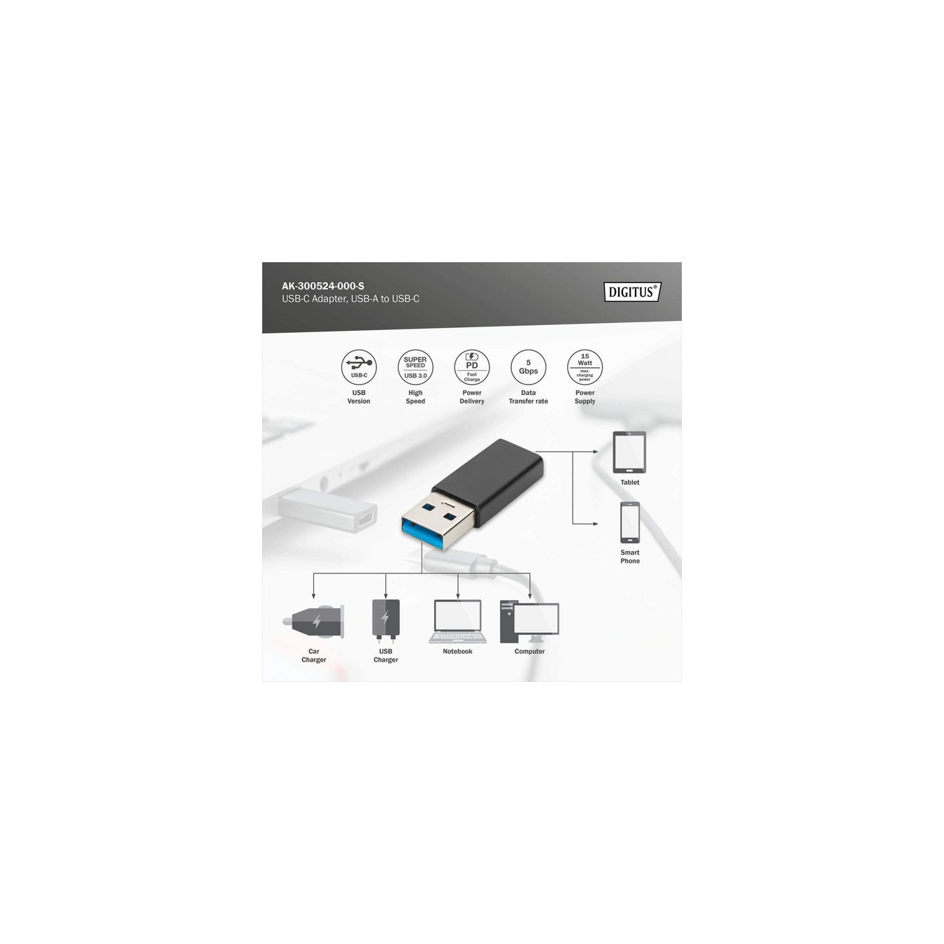 USB Type-C Adapter, USB A - USB-C — Buy in Cyprus with Fast Delivery