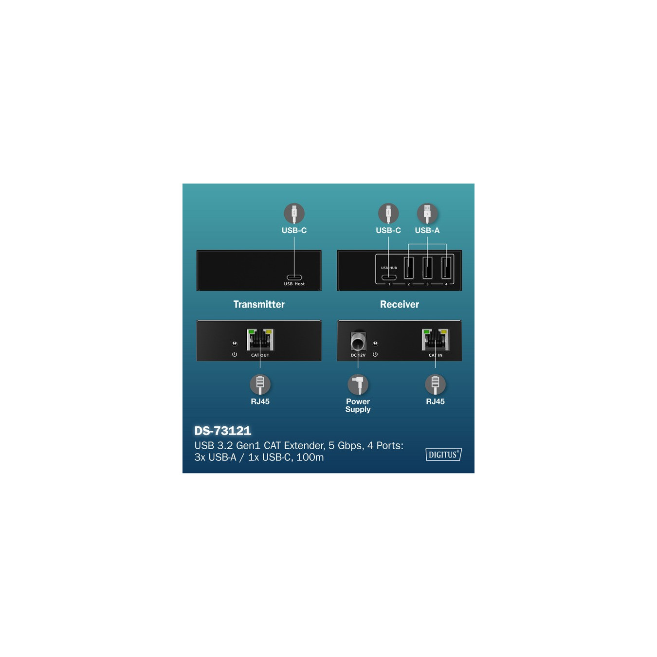 USB 3.2 Gen1 CAT Extender-Set, 5Gbps, 100 Meter, USB-Extender — Buy in Cyprus with Fast Delivery