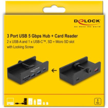 External USB 5 Gbps hub with 2 x USB Type-A, 1 x USB Type-CTM and SD + Micro SD slot with locking screw, USB hub
