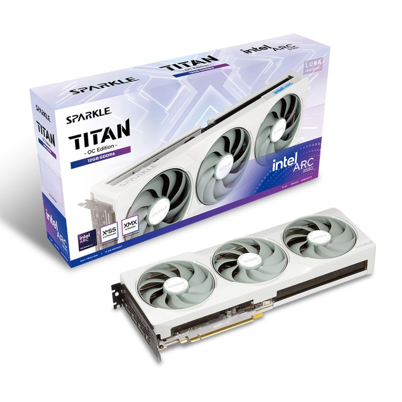 SPARKLE Intel Arc B580 TITAN Luna OC - 12GB GDDR6 - 2740 MHz, TORN 2.0 Triple-Fan, PCIe 4.0 x8 - SB580T-12GOC (Boxed)