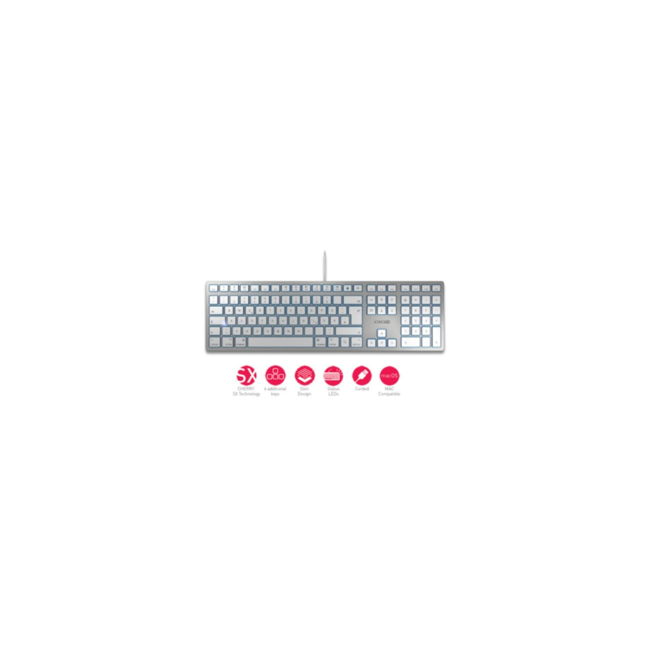 Cherry KC 6000 for Mac - JK-1610DE-1 - Slim Wired USB Keyboard, Full-Size 111 Keys, Silver, German (QWERTZ)