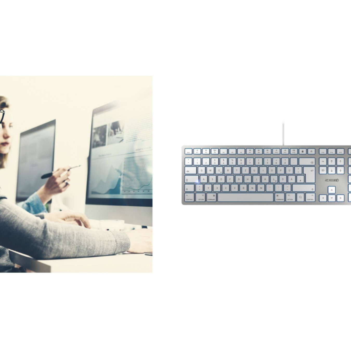Cherry KC 6000 for Mac - JK-1610DE-1 - Slim Wired USB Keyboard, Full-Size 111 Keys, Silver, German (QWERTZ)