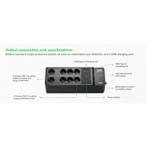 APC Back-UPS BE1050G2-GR - 1050VA (600W) UPS - 8 Outlets, USB-A & USB-C, 230V, Wall/Floor-Mount