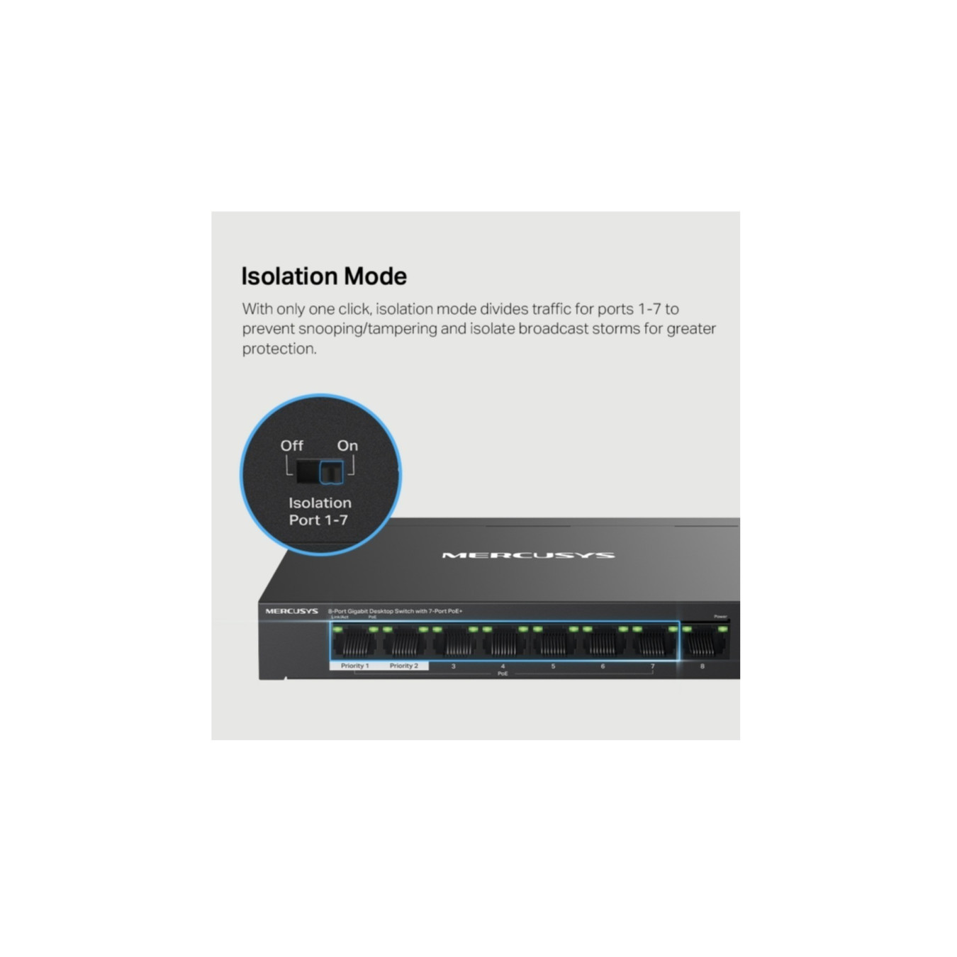 Mercusys MS108GP Switch - 8-Port Gigabit (10/100/1000) with 7x PoE+ (65W Budget) - Managed — Buy in Cyprus with Fast Delivery