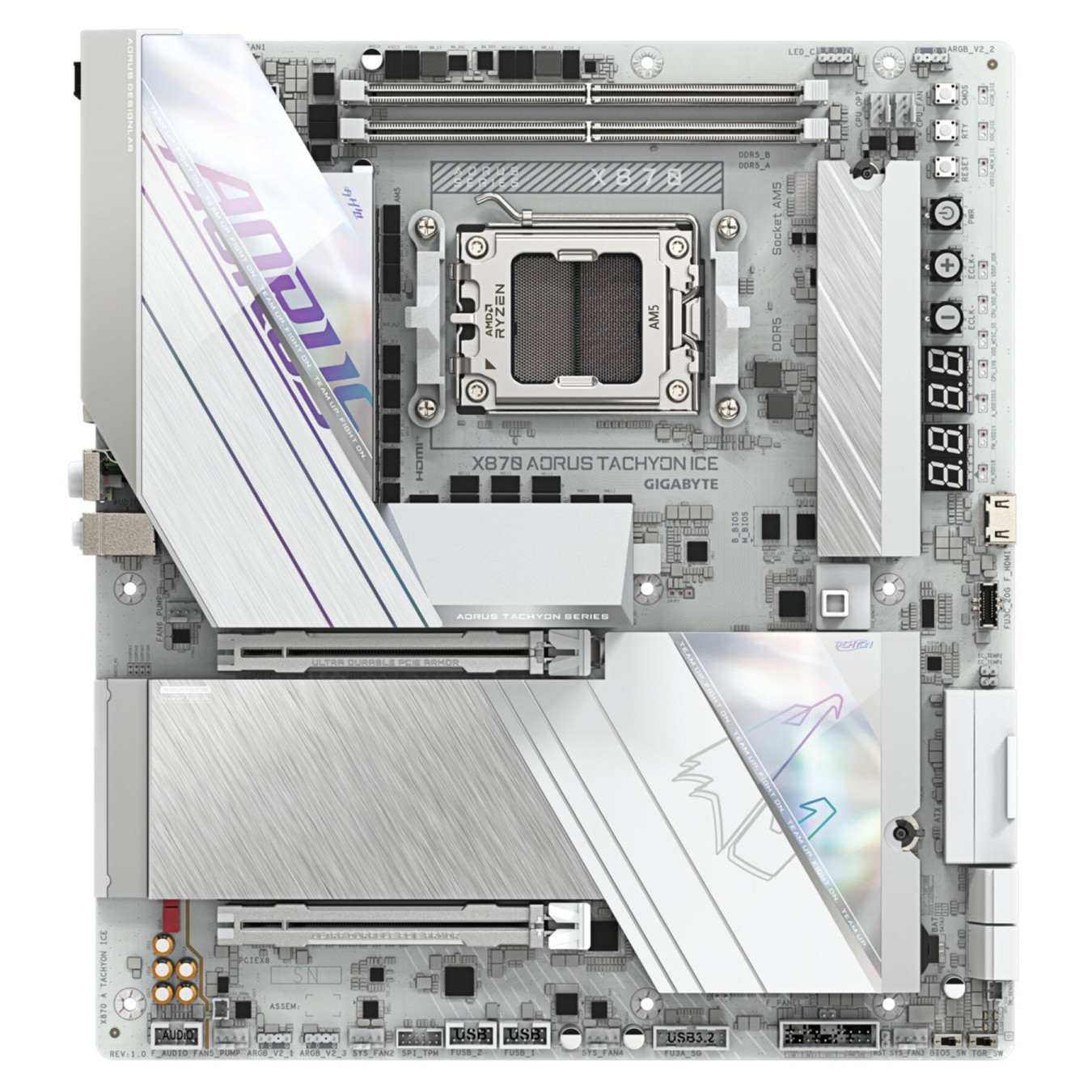 Gigabyte GA-X870 A Tachyon ICE - AM5 E-ATX Motherboard - DDR5 128GB, PCIe 4.0, Dual 2.5/5GbE, RGB