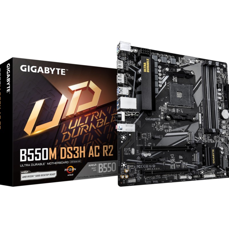 Gigabyte B550M DS3H AC R2 - B550 Micro-ATX AM4 Motherboard, DDR4, 128GB Max, Wi-Fi 5 AC, RGB LED