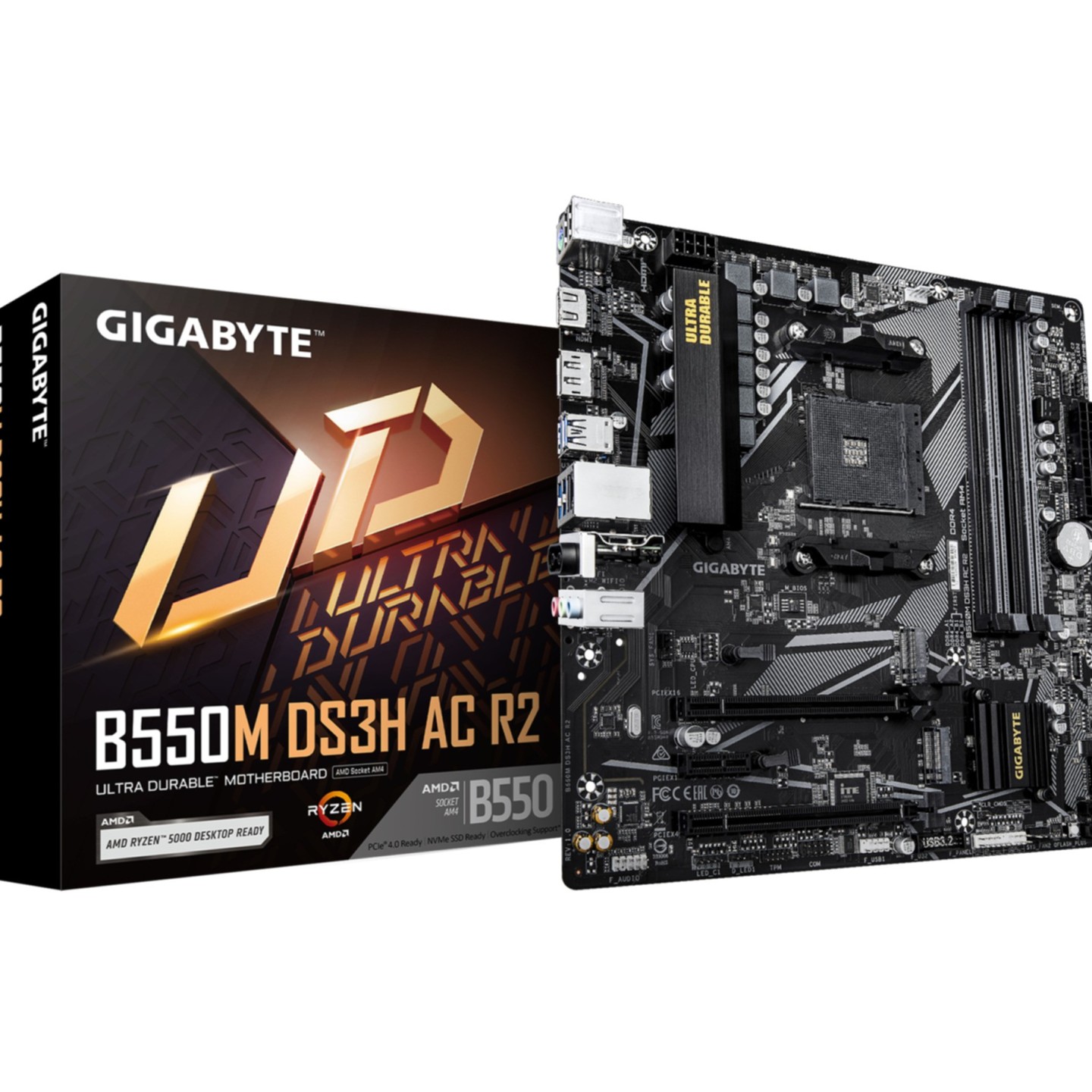 Gigabyte B550M DS3H AC R2 - B550 Micro-ATX AM4 Motherboard, DDR4, 128GB Max, Wi-Fi 5 AC, RGB LED