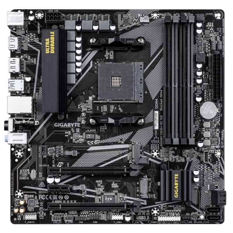 Gigabyte B550M DS3H AC R2 - B550 Micro-ATX AM4 Motherboard, DDR4, 128GB Max, Wi-Fi 5 AC, RGB LED
