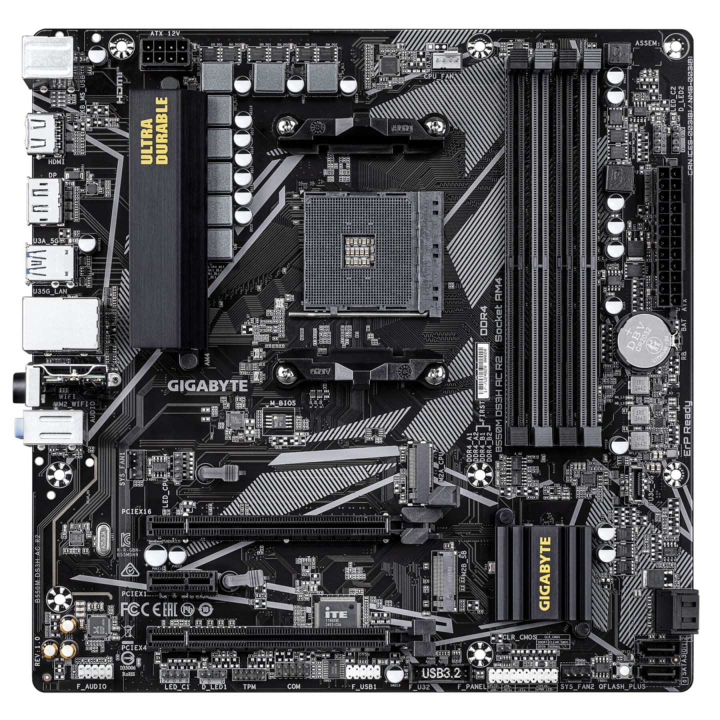 Gigabyte B550M DS3H AC R2 - B550 Micro-ATX AM4 Motherboard, DDR4, 128GB Max, Wi-Fi 5 AC, RGB LED