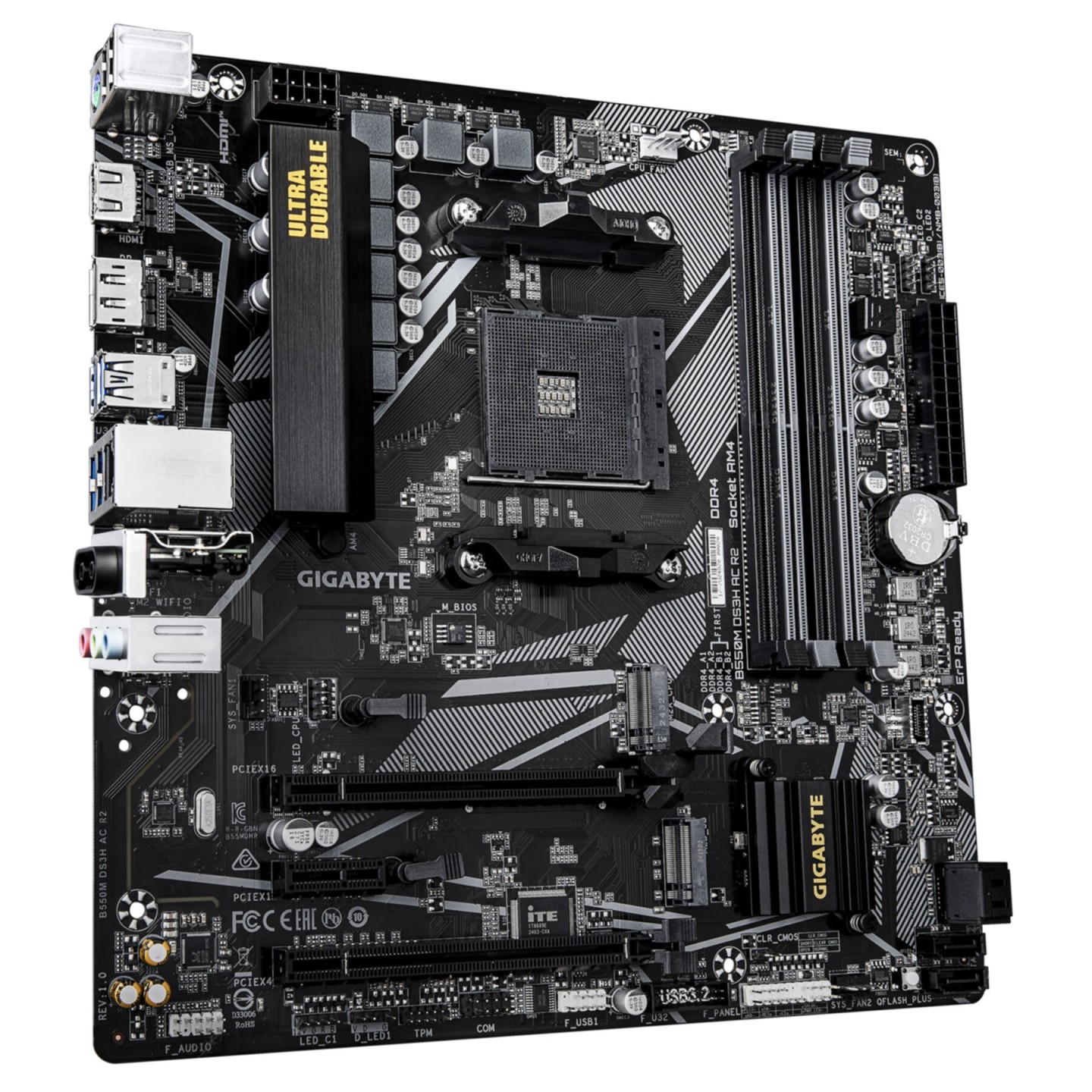 Gigabyte B550M DS3H AC R2 - B550 Micro-ATX AM4 Motherboard, DDR4, 128GB Max, Wi-Fi 5 AC, RGB LED