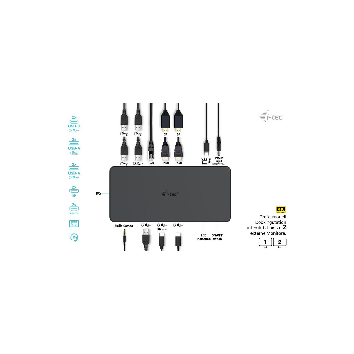 i-tec USB-C Thunderbolt 3 Dual 4K Docking Station – 2x 4K@60Hz, 100W PD | Armenius Store